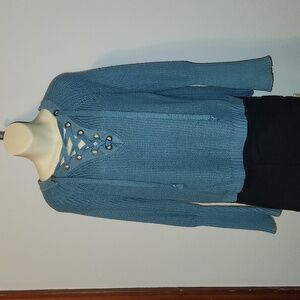 Miracle Aqua Blue Sweater, Lace Up